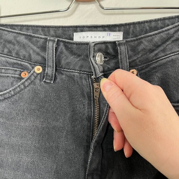 Topshop Womens Straight Leg High Waisted Black Denim Jeans Size 26 Frayed grunge - Picture 8 of 11